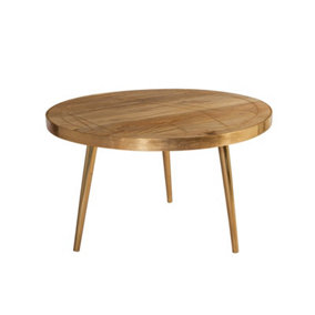 Light Gold Round Coffee Table - Solid Mango Wood - L80 x W80 x H45 cm