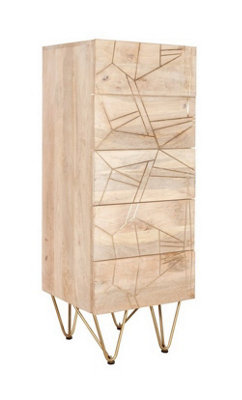 Light Gold Tall Chest of Drawers - Solid Mango Wood - L40 x W45 x H120 cm