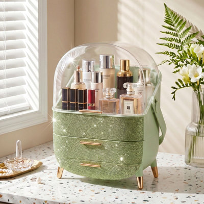 Light Green Countertop Portable Oval Makeup Storage Box with ...