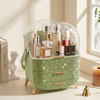 Light Green Countertop Portable Oval Makeup Storage Box with ...