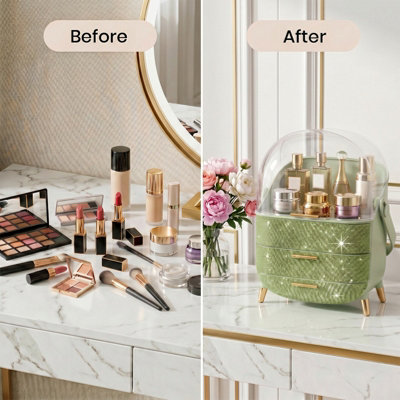 Light Green Countertop Portable Oval Makeup Storage Box with ...