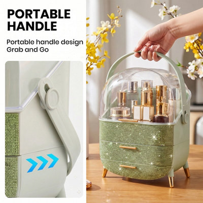 Light Green Countertop Portable Oval Makeup Storage Box with ...