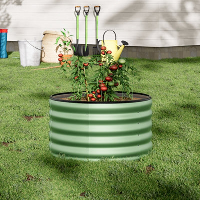 Light Green Round Metal Raised Bed Galvanized Raised Planter Box Outdoor Raised Bed Kit Garden Raised Flower Bed 40cm H