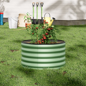 Light Green Round Metal Raised Bed Galvanized Raised Planter Box Outdoor Raised Bed Kit Garden Raised Flower Bed 40cm H