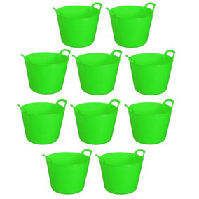 Light Green Set Of 10 Plastic Flexi Tub Storage Bucket 42L Builders Garden Horse Feed Trug Laundry Toy