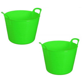 Light Green Set Of 2 Plastic Flexi Tub Storage Bucket 42L Builders Garden Horse Feed Trug Laundry Toy