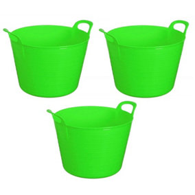 Light Green Set Of 3 Plastic Flexi Tub Storage Bucket 42L Builders Garden Horse Feed Trug Laundry Toy