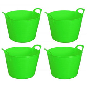 Light Green Set Of 4 Plastic Flexi Tub Storage Bucket 42L Builders Garden Horse Feed Trug Laundry Toy