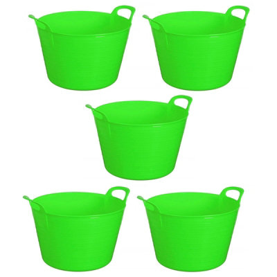 Light Green Set Of 5 Plastic Flexi Tub Storage Bucket 42L Builders Garden Horse Feed Trug Laundry Toy