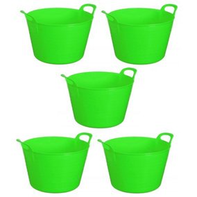 Light Green Set Of 5 Plastic Flexi Tub Storage Bucket 42L Builders Garden Horse Feed Trug Laundry Toy