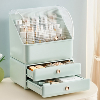 Light Green Superposition Desktop Dustproof Makeup Organizer Cosmetic Storage Box with Drawers