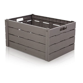 Light Grey 60 Litre Wood Effect Folding Collapsible Plastic Storage Crate Boot Box