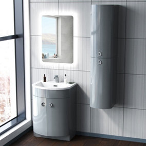 Light Grey 600mm Freestanding Basin Vanity Unit + Wall Bathroom Storage Dene