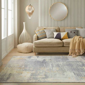 Light Grey Abstract Polyester Modern Living Room, Bedroom Rug - 120cm X 180cm