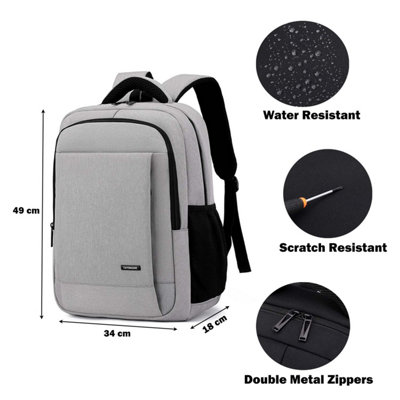 Light Grey Backpack Nylon Sports Travel Bag Rucksack Fits 15.6