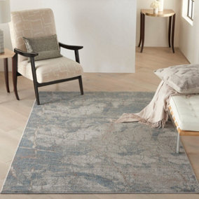 Light Grey Blue Rustic Textures Luxurious Modern Abstract Bedroom & Living Room Rug -66 X 230cm (Runner)