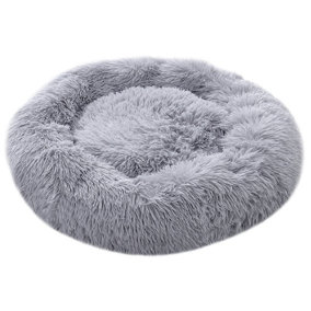 Light Grey Calming Round Donut Plush Dog Cuddler Bed 50cm Dia x 20cm H