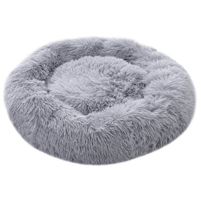 Light Grey Calming Round Donut Plush Dog Cuddler Bed 70cm Dia x 20cm H ...