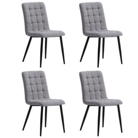 Light Grey Dining Chairs Set of 4 Linen Upholstered Kitchen Chair Accent Chair with Metal Legs