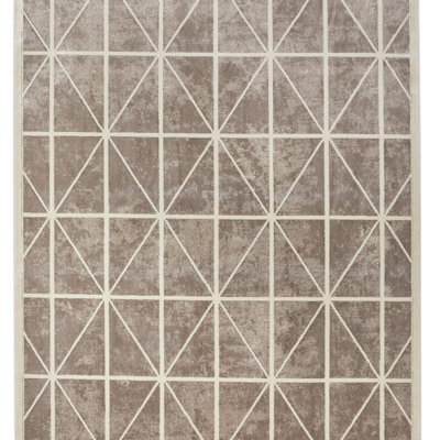 Light Grey Easy to Clean Modern Chequered Geometric Dining Room Bedroom ...