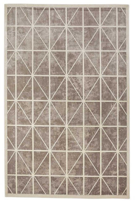 Light Grey Easy to Clean Modern Chequered Geometric Dining Room Bedroom and Living Room Rug -240cm X 300cm