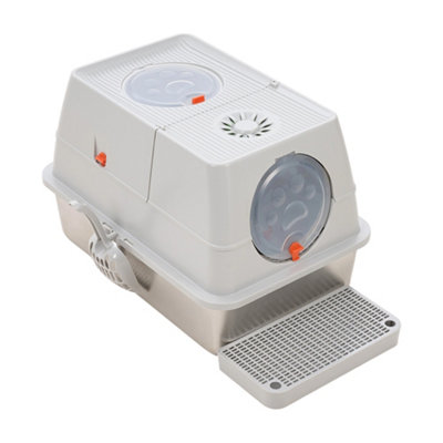 Light Grey Enclosed Cat Litter Box with Odour Control and Scoop