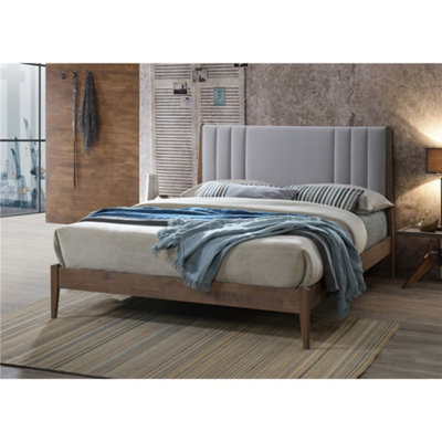 Light Grey Fabric & Wood Bed Frame - Double 4ft 6"