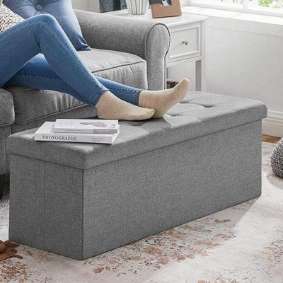 Storage Ottoman Blanket Box Linen Fabric Foot Stool Couch Bed LARGE DARK  GREY
