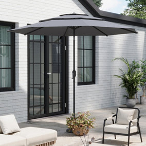 Light Grey Garden 3-Tier Umbrella Outdoor Garden Patio Umbrellas Parasol for Beach Backyard and Pool  with Crank and Tilt