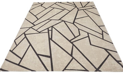 Light Grey Geometric ChequereModern Easy to Clean Modern Dining Room Bedroom and Living Room Rug-120cm X 180cm