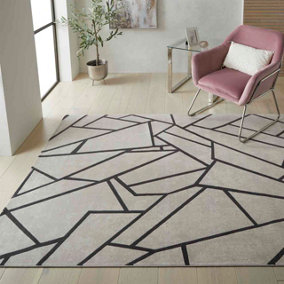 Light Grey Geometric ChequereModern Easy to Clean Modern Dining Room Bedroom and Living Room Rug-160cm X 230cm