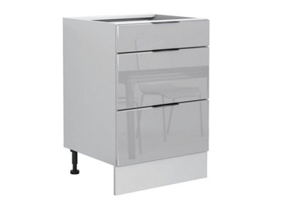 Light Grey Gloss 600 Kitchen Drawer Base Unit 60cm Cabinet Soft Close ...