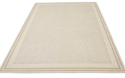 Light Grey Ivory Chequered Geometric Modern Easy to Clean Modern Dining Room Bedroom and Living Room Rug-160cm X 230cm