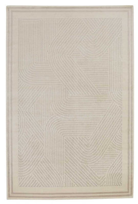 Light Grey Ivory Chequered Geometric Modern Easy to Clean Modern Dining Room Bedroom and Living Room Rug-160cm X 230cm