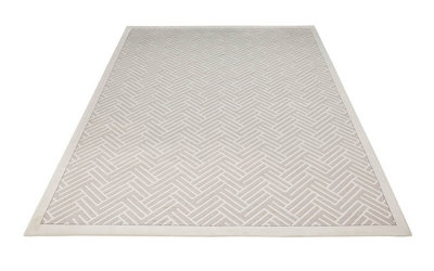 Light Grey Ivory Modern Chequered Geometric Easy to Clean Dining Room Bedroom and Living Room Rug-120cm X 180cm
