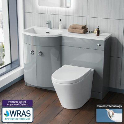 Light Grey Left Hand Basin Vanity Unit and WC Toilet Sink Storage ...