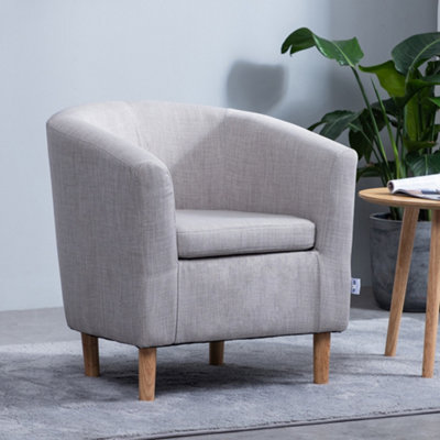 Light Grey Linen Upholstered Accent Bucket Tub Chair Armchair