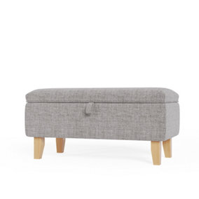 Light Grey Linen Upholstered Storage Ottoman Bench Bed End Bench W 710 x D 370 x H 340 mm