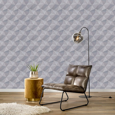 Light Grey Morden Textured 3D Metallic Geometric Non Pasted Wallpaper Roll Wall Decor 950cm (L)