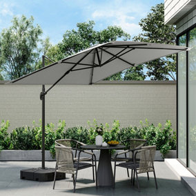 Light Grey Outdoor Garden Patio Umbrellas Cantilever Waterproof Parasol for Backyard and Pool with Base