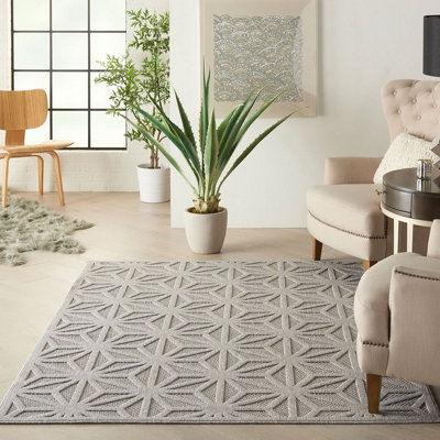 Light Grey Outdoor Rug, Abstract Optical/ (3D) Stain-Resistant Rug For ...