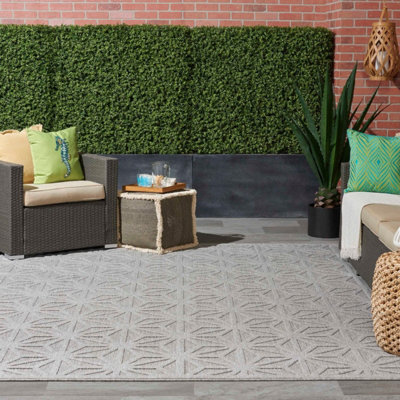 Light Grey Outdoor Rug, Abstract Optical/ (3D) Stain-Resistant Rug For Patio Decks, Modern Outdoor Area Rug-160cm X 221cm