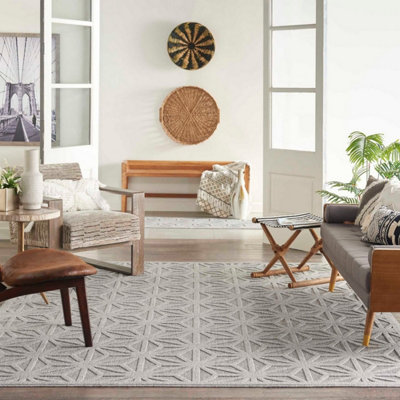 Light Grey Outdoor Rug, Abstract Optical/ (3D) Stain-Resistant Rug For Patio Decks, Modern Outdoor Area Rug-160cm X 221cm