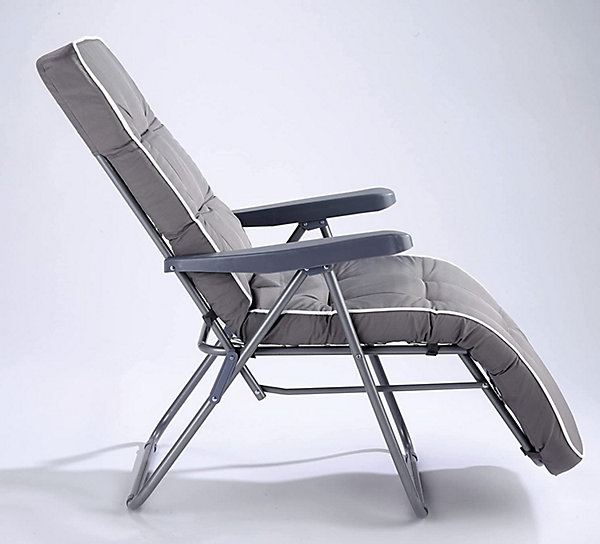 Light Grey Padded Reclining Sun Lounger - Lightweight Folding Comfortable Garden Patio Chair with 5 Positions & Light Grey Padded Reclining Sun Lounger - Lightweight Folding Comfortable Garden Patio Chair with 5 Positions &