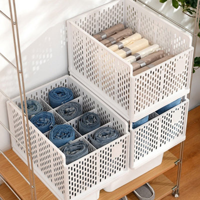 Light Grey Plastic Stackable Clothes Storage Basket Drawer Organize