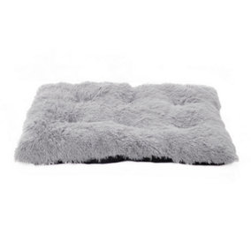 Light Grey Plush Rectangle Pet Bed Dog Cushioned Pad 110 x 75 cm