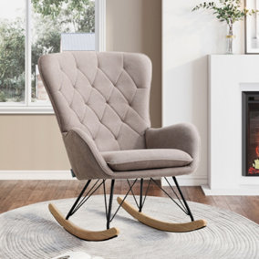 Light Grey Rocking Chair Upholstered Glider Rocker with Removable Padded Sea Comfy Accent Chair for Living Room Bedroom