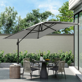 Light Grey Rotatable Crank Tilt Outdoor Patio Garden Roman Umbrella Cantilever Parasol for Beach Backyard and Pool with Cross Base