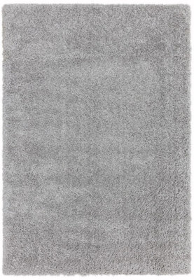 Light Grey Shaggy Plain Modern Jute Backing Rug for Living Room Bedroom ...