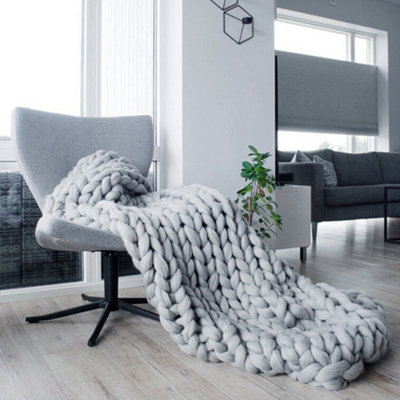 Light Grey Soft Knitted Throw Blanket Sofa Bed Decor 150cm L x 120cm W